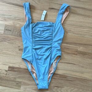 NWT! J. Crew Swim light blue square neck ruched one piece, women's size 10
